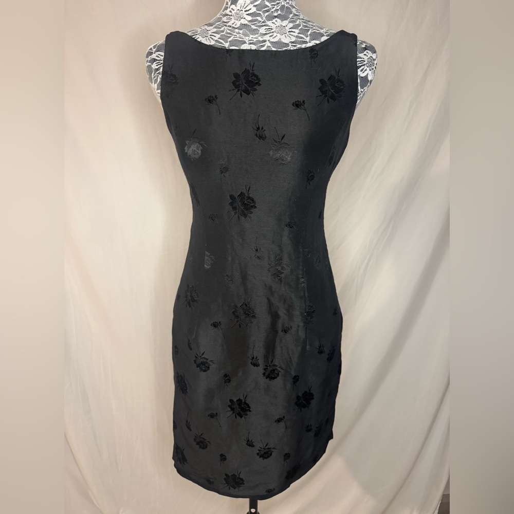 Ann Taylor Black Linen & Silk Floral Midi Dress